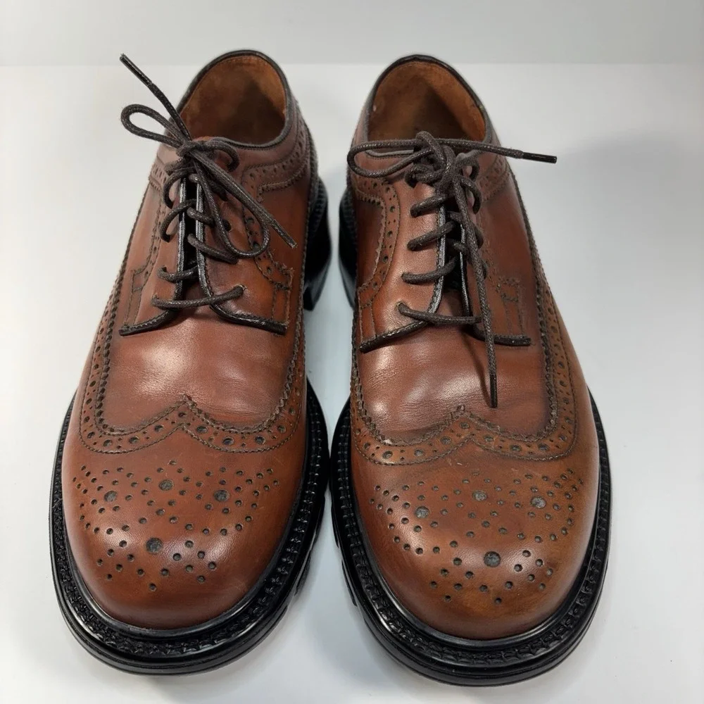 Vtg Banana Republic Italy Brown wingtip oxfords  lace-up Chunky‎ Sole9.5 D Y2K